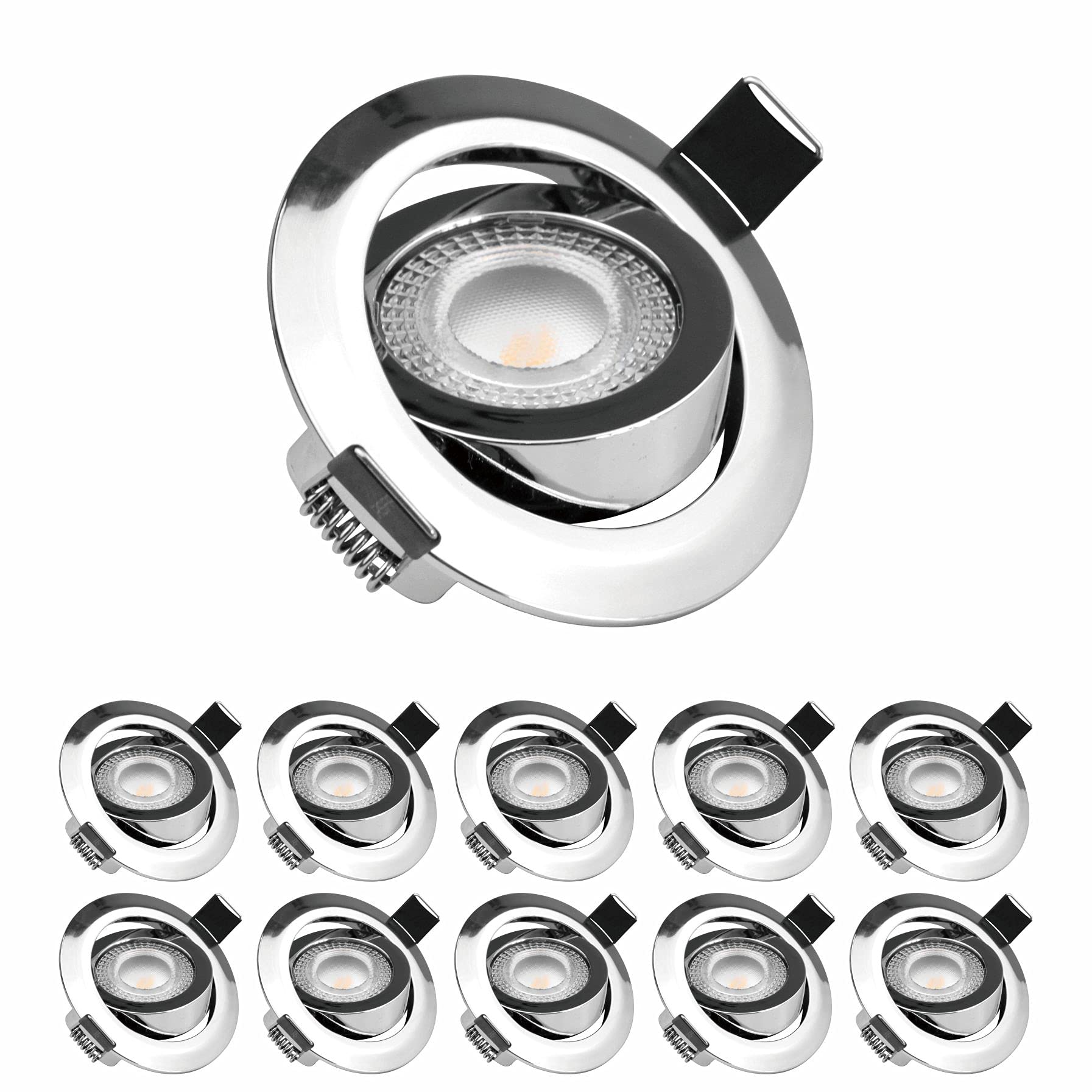 sanlumia 10X LED Tilt Ultra Slim Spotlight, Round Recessed Ceiling Downlight, 5W 450lm, 6400K Cool White, Chrome Finish