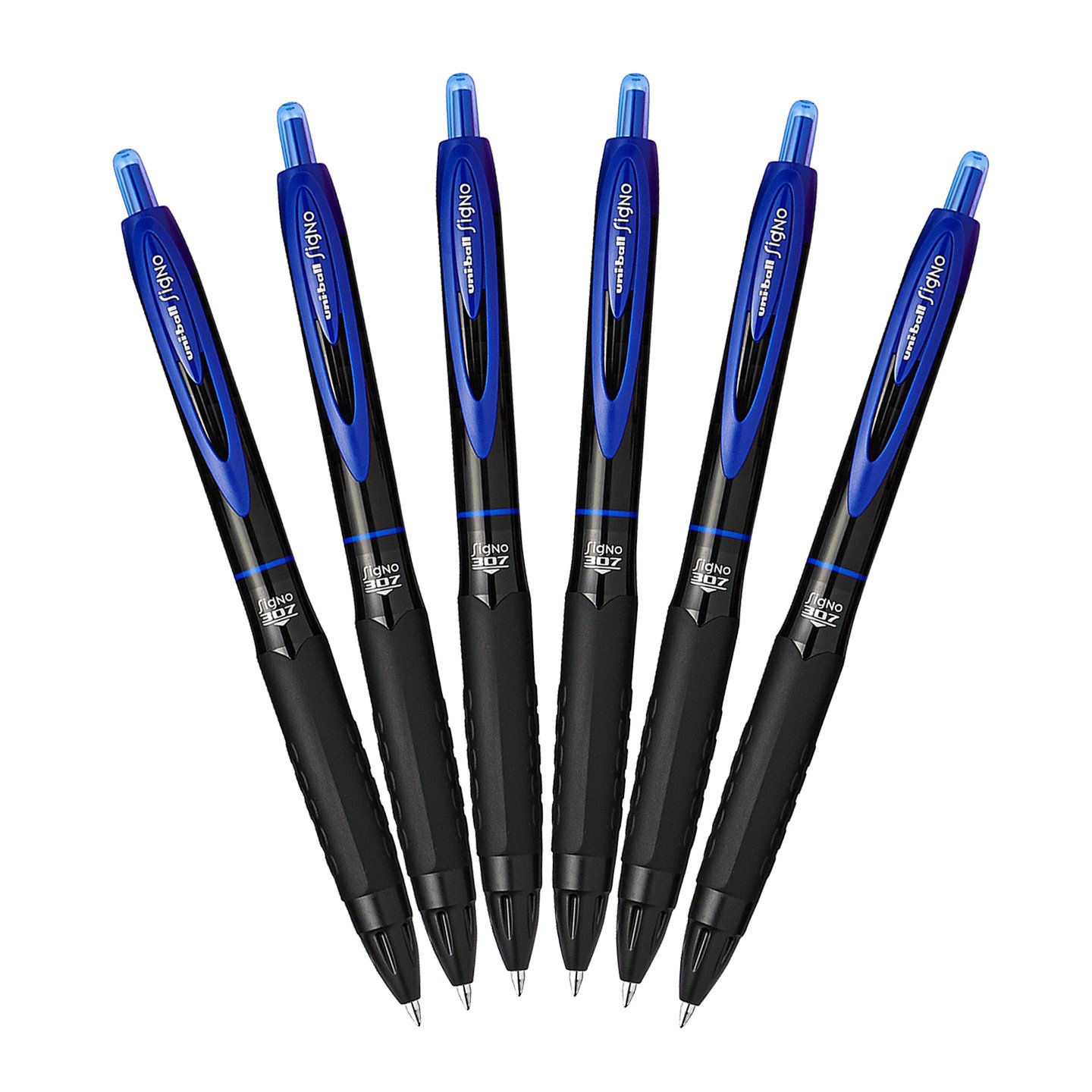 Uni-Ball Signo 307 - Fine Retractable Rollerball Pen - 6 Pack - Blue - UMN-307