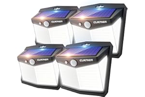 CLAONER Solar Lights Outdoor, [128 LED/4 Packs] Solar Motion Sensor Lights 3 Working Modes Outdoor Lights with 270° Wide Angle Wireless IP65 Waterproof Security Light for Fence Patio, Cold White