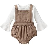 Tiny Cutey Newborn Baby Girl Clothes Bell Sleeve Romper and Corduroy Overalls Shorts Infant Girl Fall Outfits