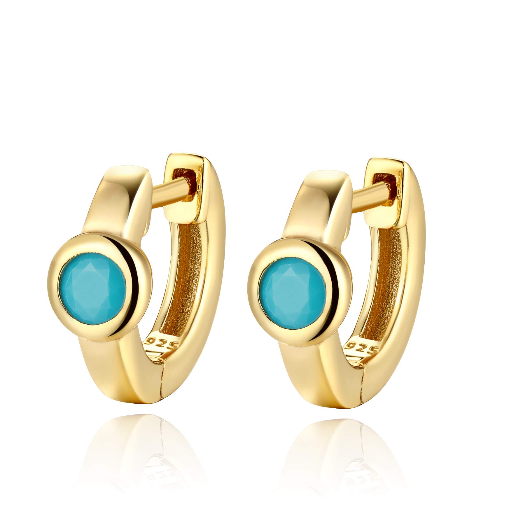 7mm Tiny Huggie Hoop Earrings Turquoise Cz 925 Sterling Silver Hinged Huggy Cartilage Helix Sleeper Earrings Women Men 18k Gold Plated