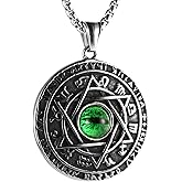 HZMAN Green Eyes Talisman Seal Solomon Six-pointed Star 12 Constellation Pendant Stainless Steel Necklaces