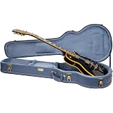 Crossrock Relief Series Les Paul Guitar Case for Single-Cut Electric Guitars | Carved Smoke Blue Finish, Monochrome Blue Velvet Interior, Lock &ndash; Premium Wooden Hardshell