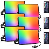 Onforu 6 Pack RGB LED Flood Light Outdoor, 30W DIY Color Changing Uplights with Remote, 2700K Warm White IP66 Stage Lights, Landscape Floor Spotlights Indoor, Halloween Outdoor Uplighting for Events