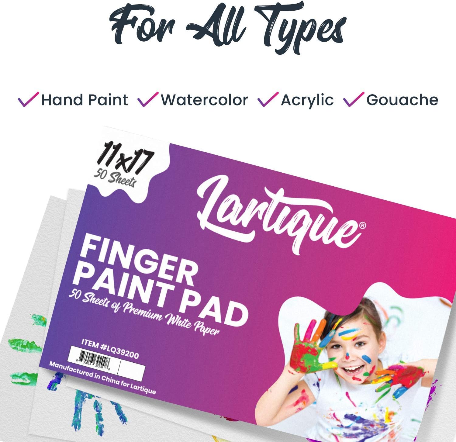 Lartique Finger Paint Pad - Painting Paper Book for Kids - 50 Non-Absorbent Bleedproof Sheets for Toddlers - 11” x 17” Art Paper for Finger Painting, Stamp Art - Watercolor Paper for Crafts Supplies: Arts, Crafts & Sewing