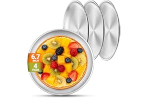 Offiper Stainless Steel Plates, 4 Set 6.7 inch Mini 201 Metal Food Serving Plate, Reusable Snack Eating Dishes Round Brushed 