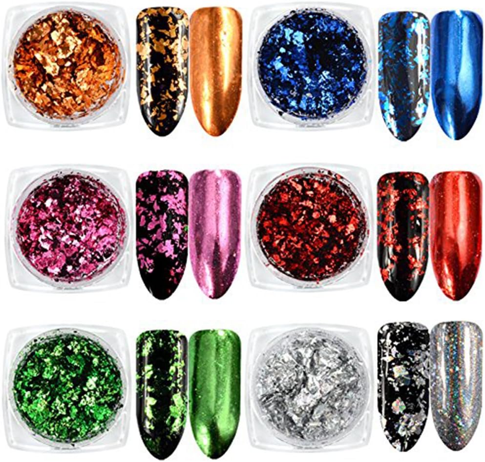 Nail Art Mirror Effect Pigment Powders Irregular Glitter Aluminum Sequins Flakes Decoration 6 Colors