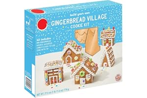 DIY Easy Build Gingerbread Village Kit – 27.5 oz Christmas Cookie Decorating Kit with Candy & Icing - Makes 5 Mini Houses