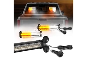 WINECO Emergency LED Strobe Traffic Advisor Lights Bar, Car Windshield Hazard Safety Warning Directional Flashing light w/Suction Cups Split Mount for Vehicle Trucks Volunteer, 2x12inch, Amber White