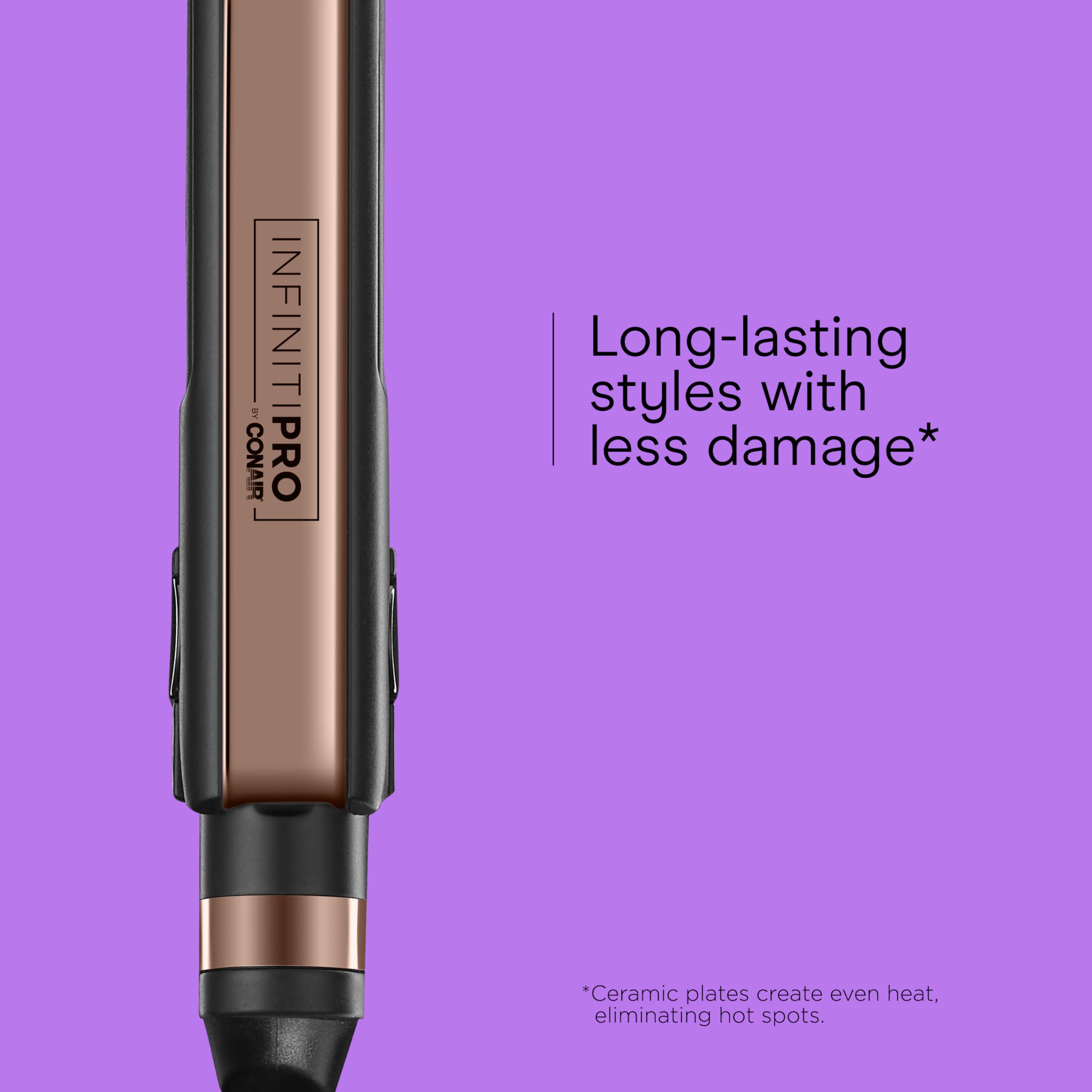 INFINITI PRO CONAIR Rose Gold Ceramic Flat Iron Hair Straightener, 1-Inch Flat Iron with Extra-Long Plates, including a Floating Plate, Advanced Heat Technology, Black