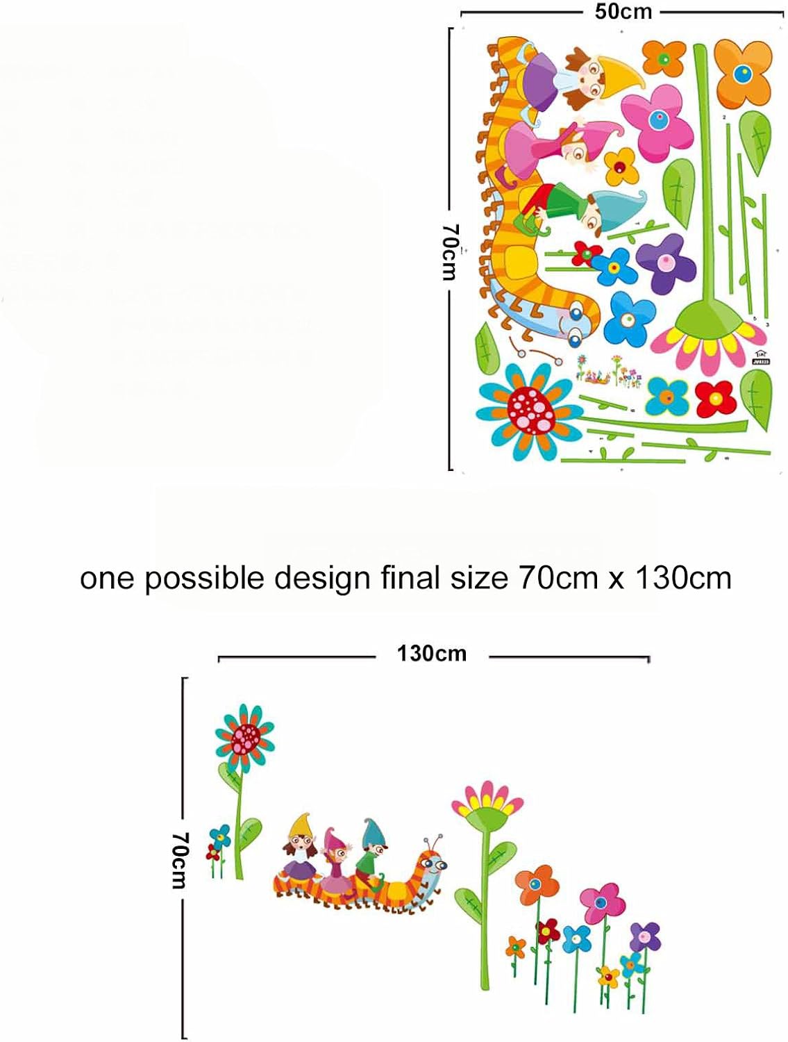 Lichi Riding on Worms with Flowers Sweet Wall Sticker for Children Kid Nursery Room Decor, Multicolor - Image 5