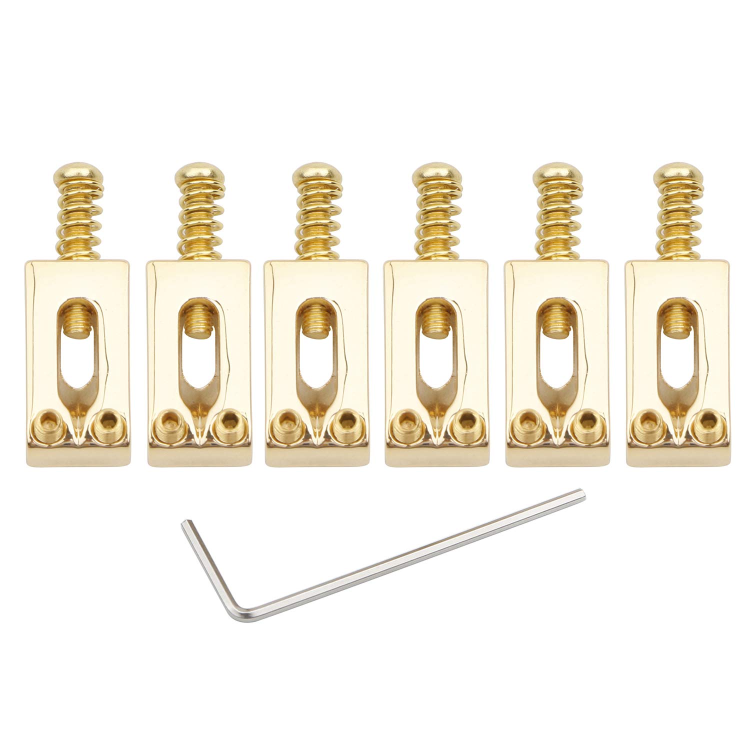 Unxuey Guitar Bridge Saddles, 6pcs Electric Tele Guitar Tremolo Saddles Bridge for Fender Strat Stratocaster Electric Guitar Replacement with Wrench