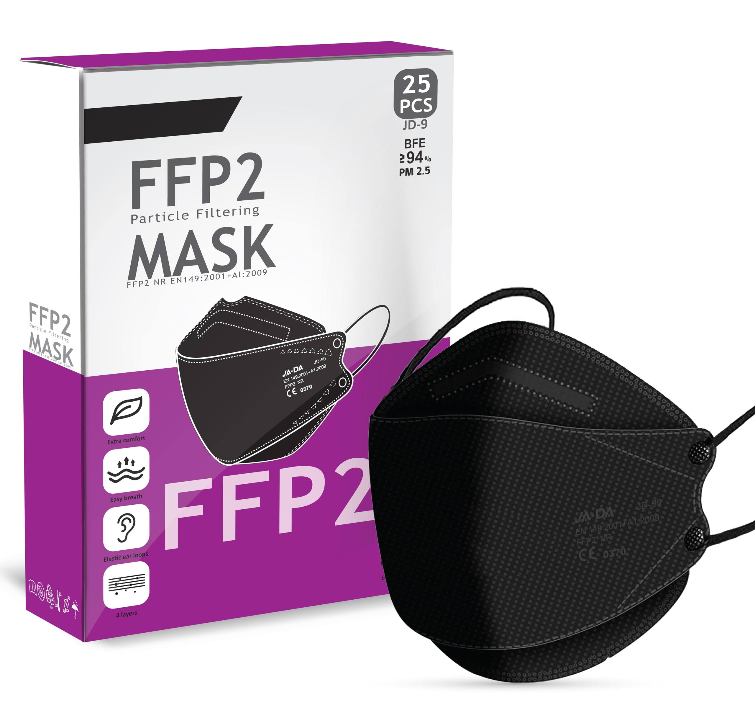 Cleanstro FFP2 Mask Pack of 25 - Hand Checked For Quality - Disposable FFP2 / KN95 Mask With 5 Layered Webbing Fibers - A Must Have High Filtration Mask For Outdoor (Packaging may Vary)