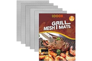 LOOCH BBQ Mesh Grill Mat Set of 5 - Heavy Duty Nonstick Mesh Grilling Mats & Barbecue Accessories - Reusable and Easy to Clean - Works on Gas, Charcoal, Electric Grill and More - 15.75 x 13 Inch