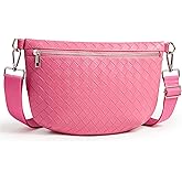KALIDI Woven Crossbody Bags for Women Travel Vegan Leather Fanny Packs for Woman Cross Body Purse Fashion Belt Bum Bag with Wide Strap