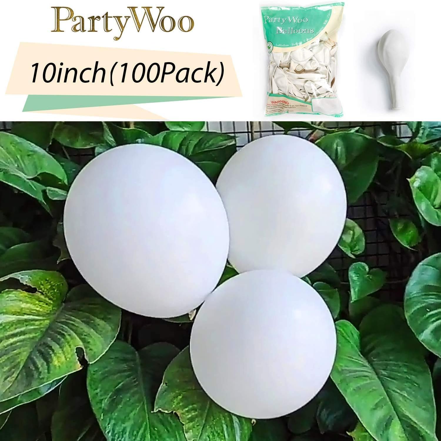 PartyWoo 100pcs 10 Inch White Matte Balloons, Latex Party Balloons for Kids Birthday, Wedding, Baby Shower, Anniversary - Image 3