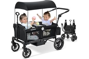 ELEMARA Wagon Stroller for 2 Kids, Premium All-Terrain Stroller with Canopy, Adjustable Push/Pull Handle Bar, Comfortable drop-down footwell and Upholstered Seats, Black