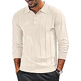 COOFANDY Mens Knit Long Sleeve Polo Sweater Business Casual Collared Golf Sweaters Ribbed Textured Activewear Polos