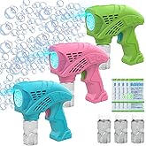 Panamalar 3 Packs Bubble Guns for Kids, Bubble Machine 5000+ Bubbles Per Minute with 3 Bottle Solution/10 Bag Refills/Lights, Portable Bubble Blower Toy Bubble Gun Blaster for Outdoor Party Wedding