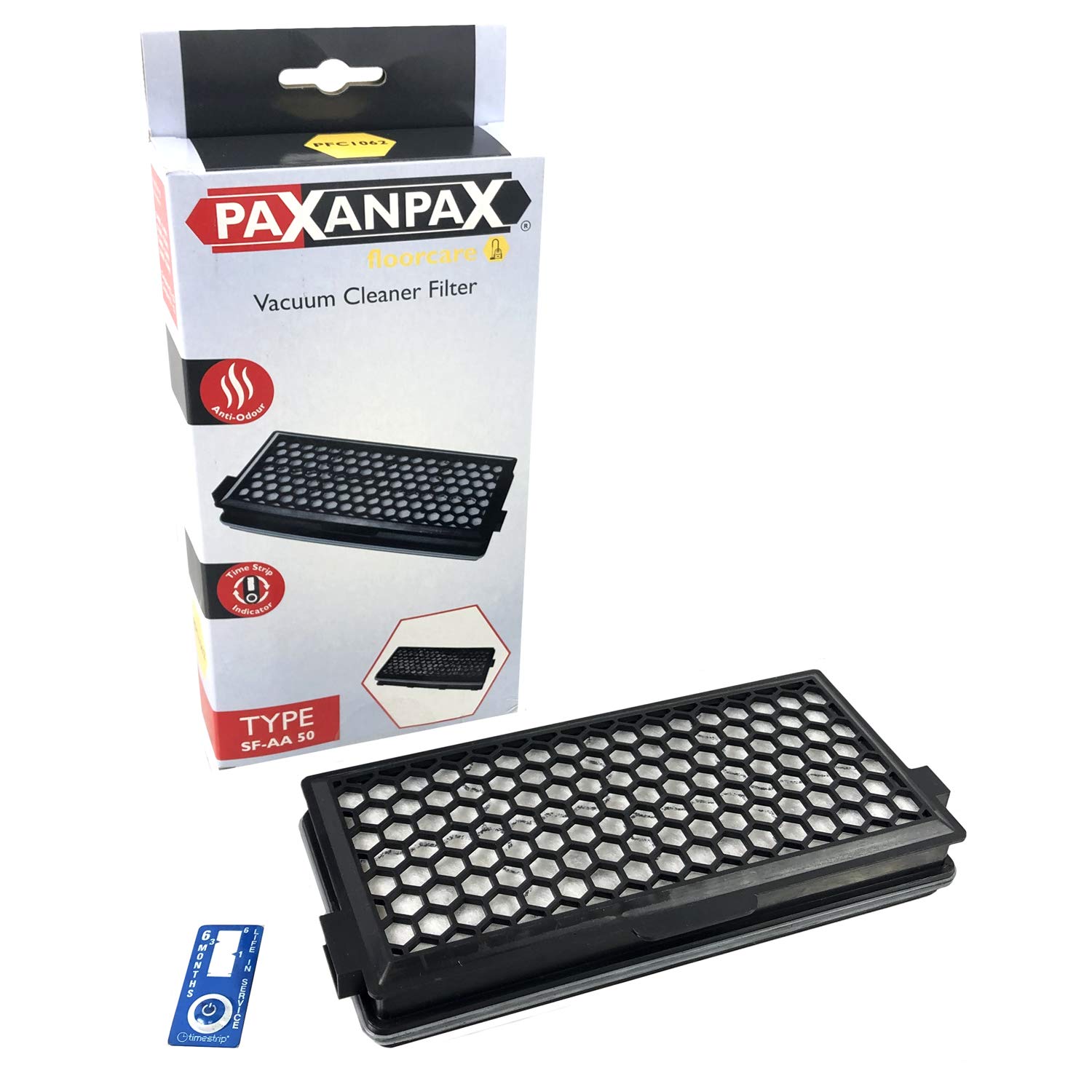 Paxanpax PFC1062, Anti Odour Vacuum Cleaner Filter with Timestrip Indicator for Miele SF-AA50 9616110 S4000, S5000, S6000, S8000, Black