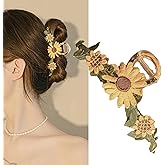 Elegant Sunflower Metal Hair Clips Nonslip Daisy Sunflower Fashion Art Style Metal Strong Hold Hair Claw Clips for Women's Thick Hair Headwear Accessories