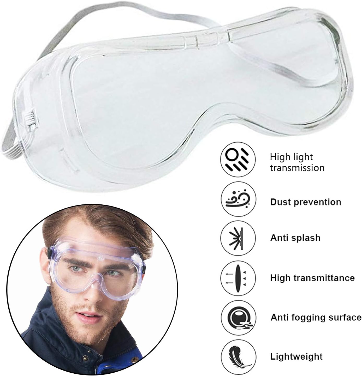 LONG7INES Protective Adjustable Saliva Goggles Anti-dust Safety Glasses Work Anti Droplets Virus Eye Anti-Fog Antisand Windproof Transparent Goggles Eye Protection for Adults Kids (1 Piece)