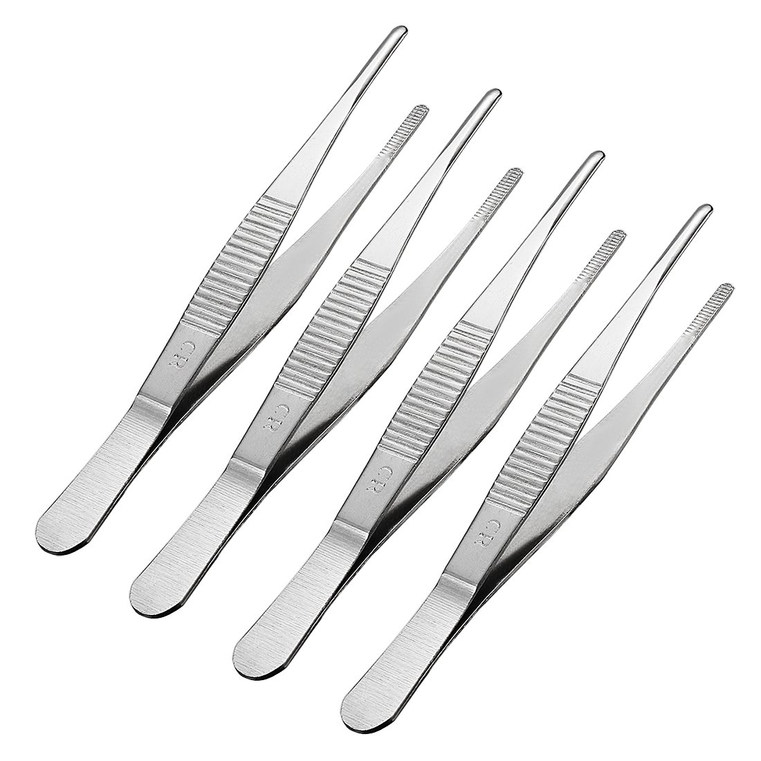 Sourcingmap 4 Pcs 5-Inch Stainless Steel Straight Blunt Tweezers with Serrated Tip