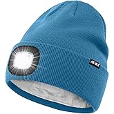 ATNKE LED Lighted Beanie Hat,USB Rechargeable 4 LED Running Headlamp Lined Fleece Cap with Light Gift for Men and Women