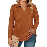 RITERA Plus Size Polo Shirts for Women Knit V Neck Tops Fall Winter Long Sleeve Collared Shirts XL-5XL