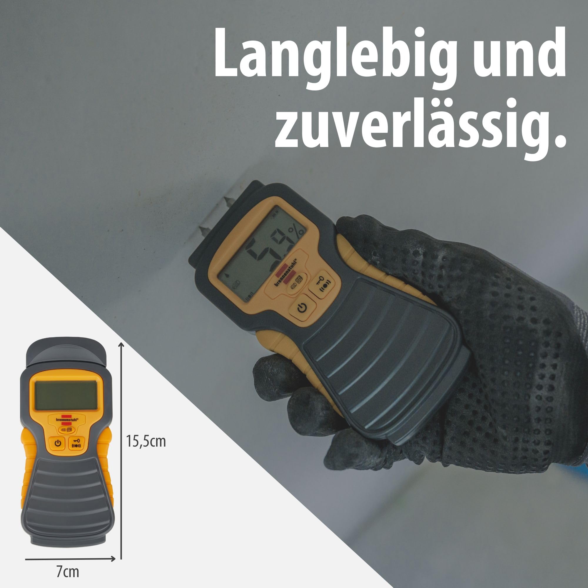 Brennenstuhl Feuchtigkeits-Detector MD (Feuchtigkeitsmessgerät/Feuchtigkeitsmesser für Holz oder Baustoffe, Holzfeuchtemessgerät mit LCD-Display) 7