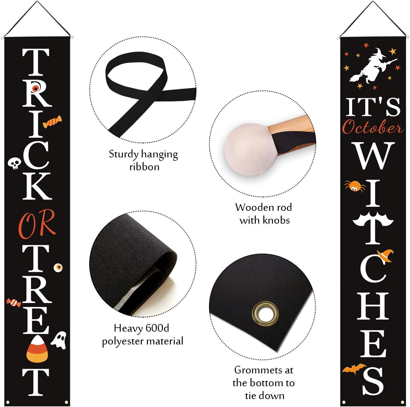 Halloween Decorations Outdoor | Trick or Treat & It's October Witches Halloween Signs for Front Door or Indoor Home Decor | Porch Decorations | Halloween Welcome Signs: Home & Kitchen