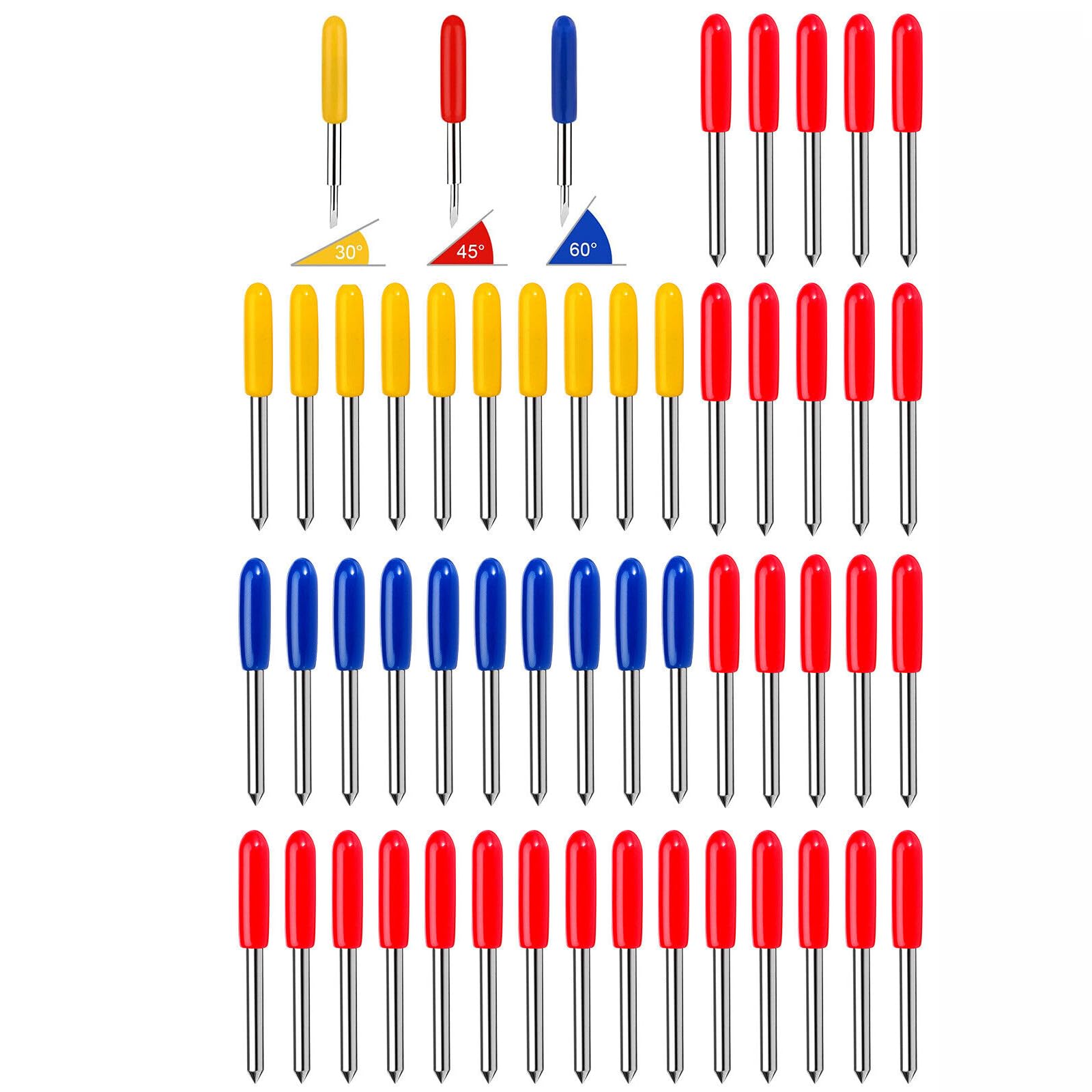 BRAVECOW 50Pcs Replacement Blade for Cricut Cutting Blades Include 30Pcs 45° Standard Fine Point Blade+10Pcs 60° Deep Cut Blade+10Pcs 30° Shallow Cut Blades Vinyl Plotter Blades for Cricut