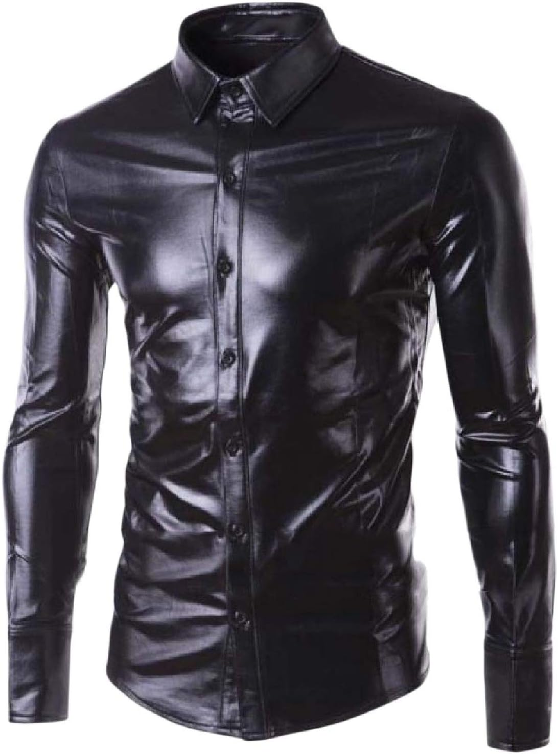 Unastar Mens Baggy Prom Dance Front Botton Metallic Satin Stylish Dress