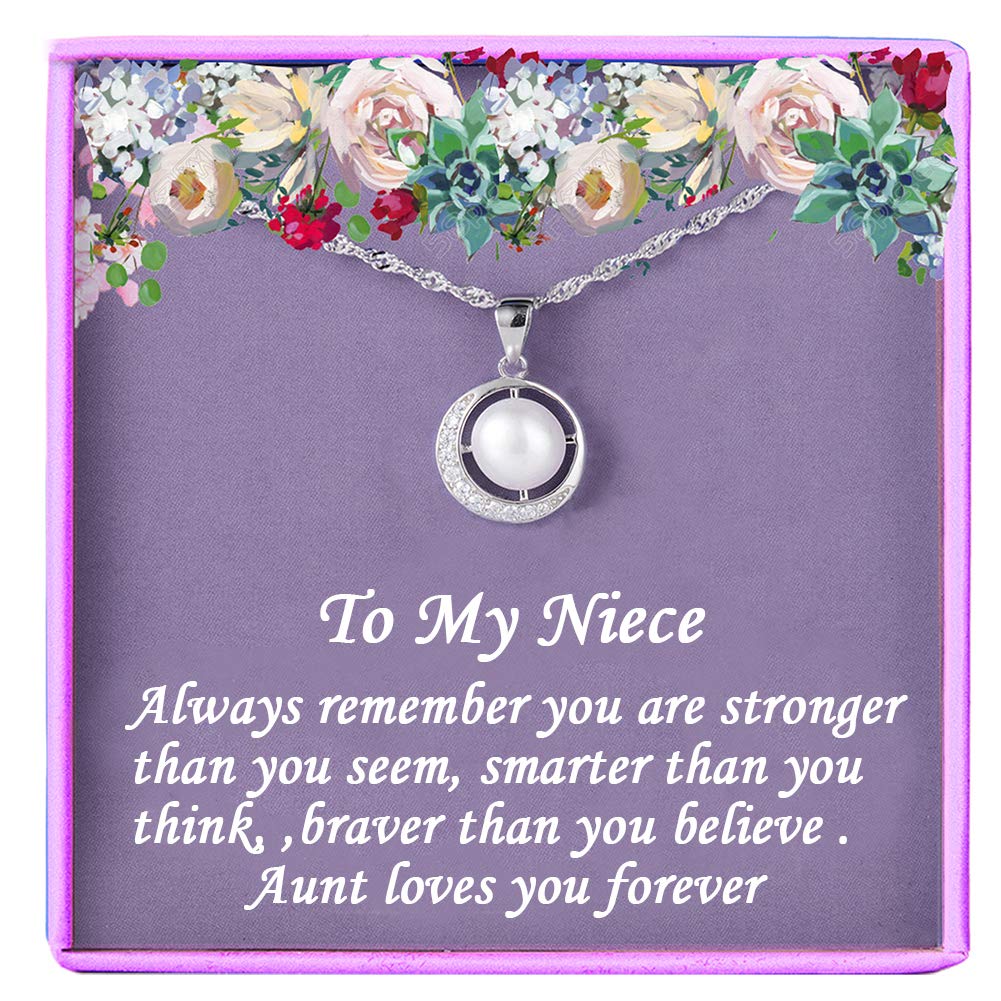 Niece Gifts from Aunt Girls Pearl Necklace Silver Pendant Teen Girls Jewelry for Women Girls Gift for Young Teens Girls