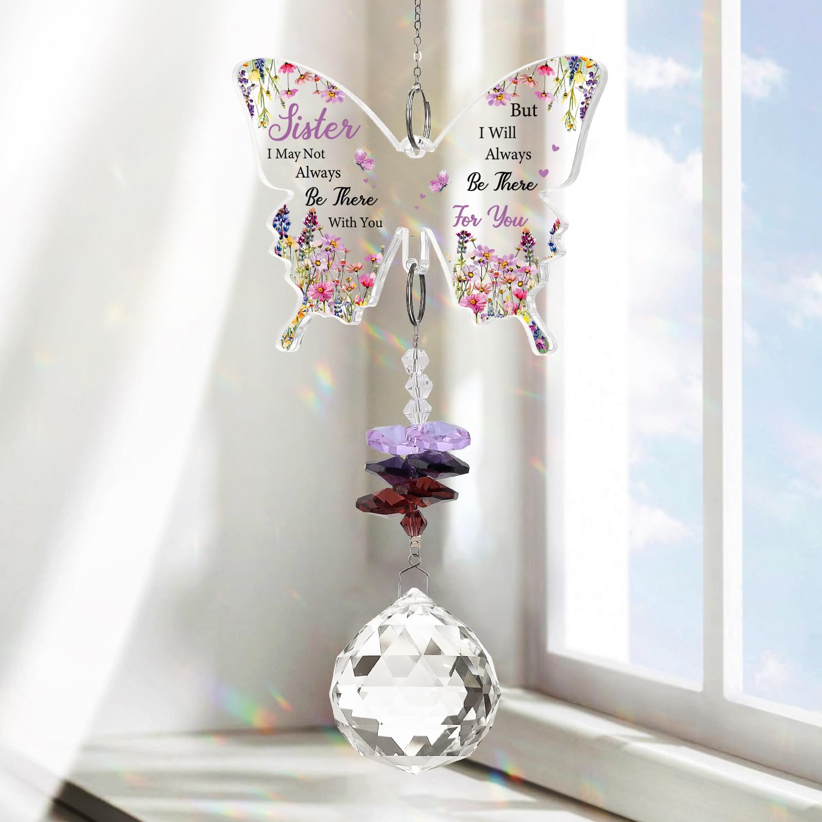 Photo 1 of Aremdys Sister Gifts, Sister Birthday Gifts, Present for Sisters Crystal Suncatcher, Mother's Day Birthday Christmas for Sisters, to My Sisters' Present Hanging Butterfly Crystal Suncatcher Ornament
