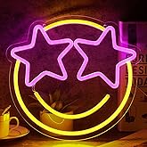 Smile Face Neon Sign, Wootfairy Led Neon Signs for Wall Decor, Dimmable Neon Light for Bedroom, Gaming Room, Kids Room, Bar Decoration, Yellow and Pink Light Up Signs for Wedding Birthday Party