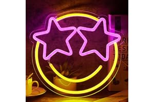 Smile Face Neon Sign, Wootfairy Led Neon Signs for Wall Decor, Dimmable Neon Light for Bedroom, Gaming Room, Kids Room, Bar Decoration, Yellow and Pink Light Up Signs for Wedding Birthday Party