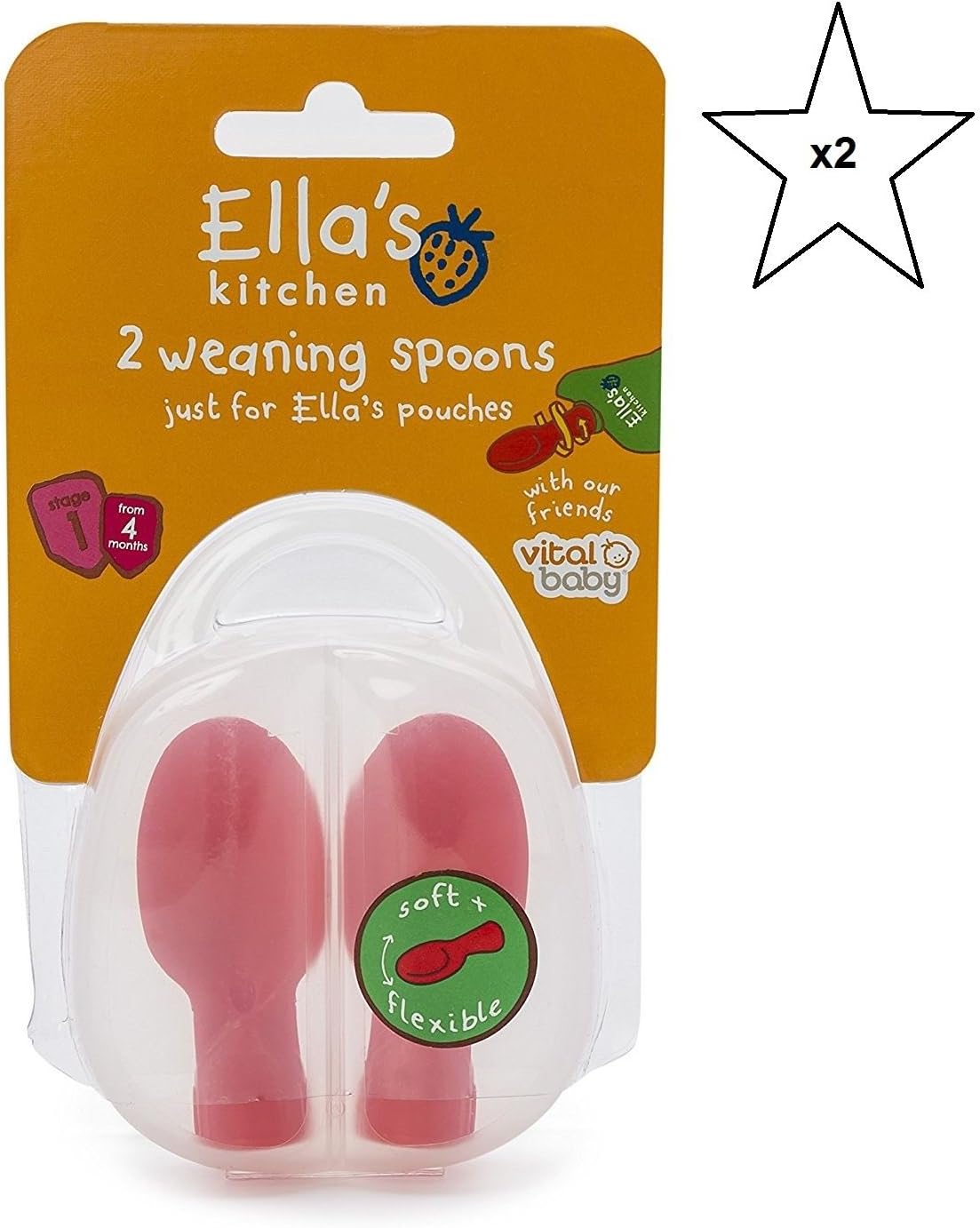 kooky kids Vital Baby Ella's Kitchen Weaning Spoons 2 Pack - Bundle of 2 Packs (Dispatched from UK)