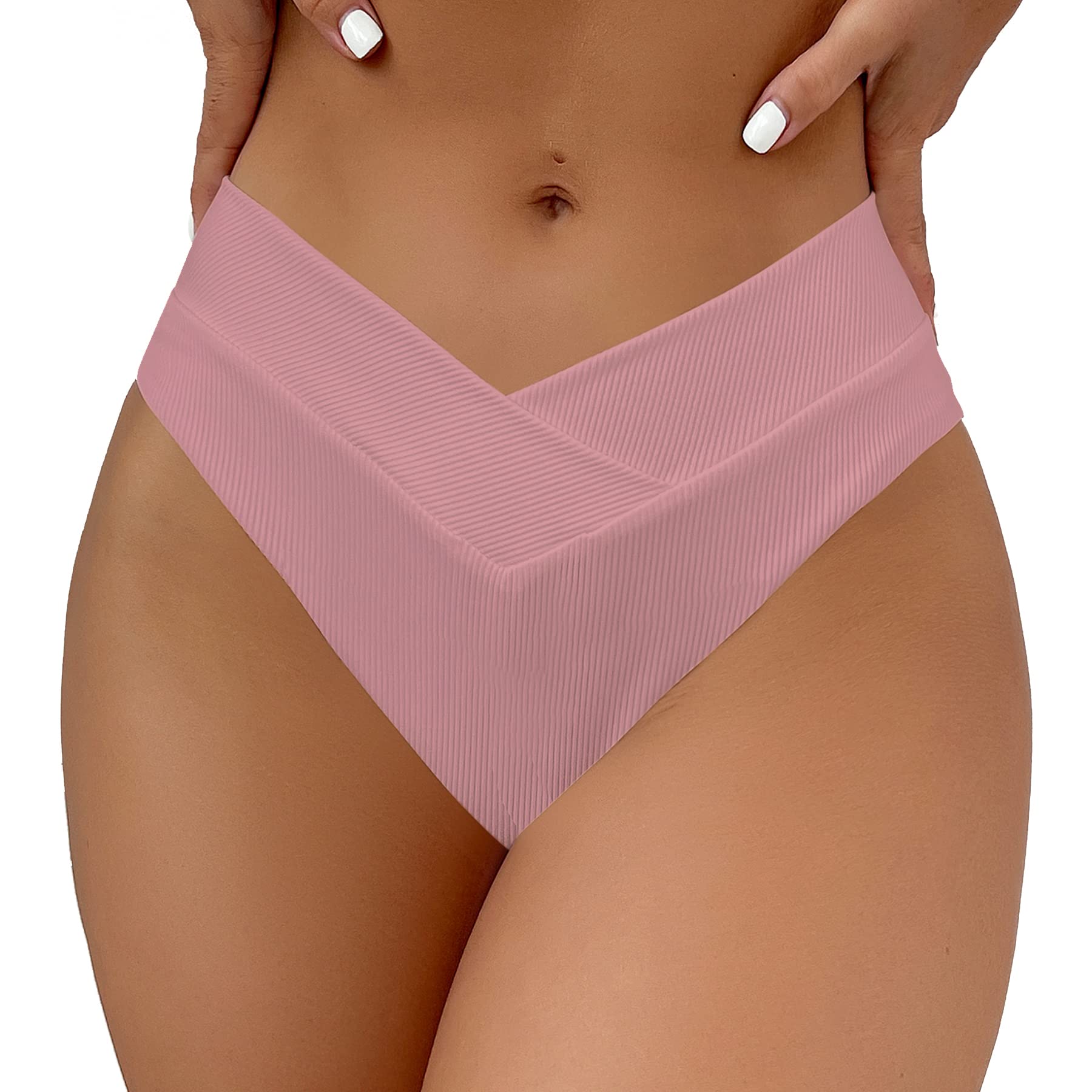Photo 1 of Leoparts Women's V Cut High Waisted Bikini Bottom Ribbed High Cut Cheeky Swimsuit Bathing Suit Bottoms