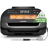 NutriChef Indoor Smokeless Grill - Smart Grill & Air Fryer with 7 Cooking Functions - 6L Capacity - Includes Smart Thermomete