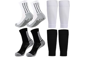 2 Set Soccer Grip Socks,Shin Guard Sleeves for Football Basketball for Youth Children Boys&Girls Black/White One Size
