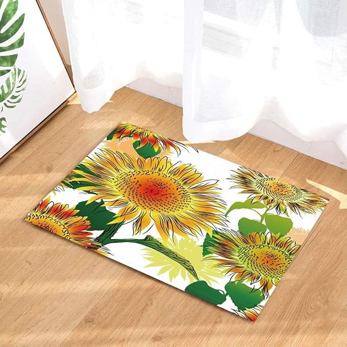 vrupi Watercolor Sunflower Bath Rugs Nature Spring Garden Plants Floral