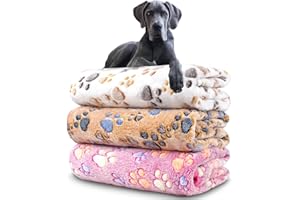 NXDZI Dog Blankets for Medium Large Dogs, 3 Pack Dog Blanket Washable 41" x 31", Fuzzy Soft Pet Mat Throw Cover for Kennel Crate Bed, Cute Paw Pattern, Cat Blanket, Blankets for Dogs, Pet Blanket