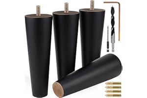 Airy Abode Premium Black Wood Furniture Legs (Full Install Kit) - Pick Your Size and Color