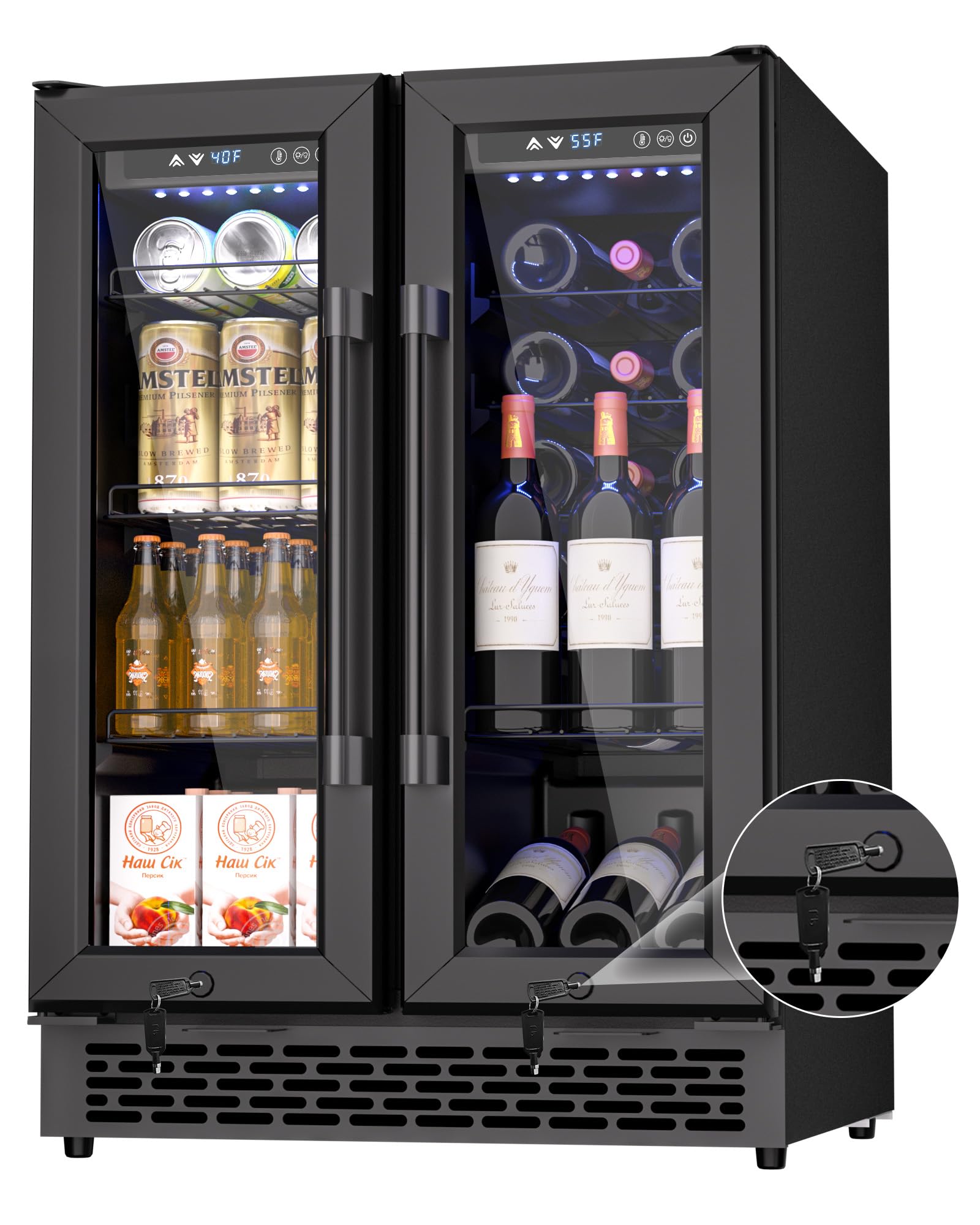 Photo 1 of ***FACTORY PACKAGED*** French Door Beverage Refrigerator, 24 Inch Dual Zone Built-in Fridge with Glass Door – Holds 160 Cans and 20 Wine Bottles, Beverage Cooler – Ideal for Kitchen, Bar, or Living Room***FACTORY PACKAGED***