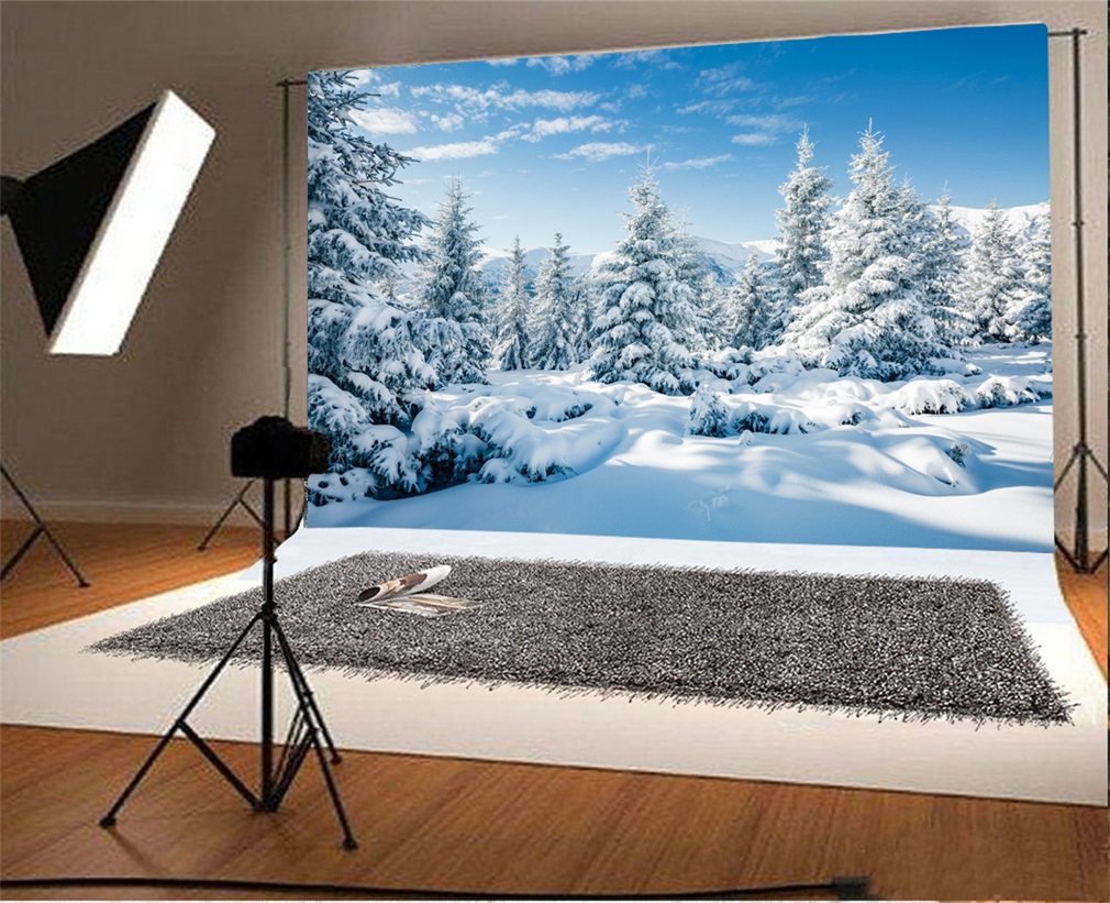 YongFoto 3x2m Photography Backdrop Xmas Tree Rural Snow Covered Scene Merry Christmas Photo Background Backdrops Photography Photo Shoots Party Adults Wedding Personal Portrait Photo Studio Props
