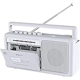 Cassette Tape Player and Tape Cassette Recorder with Bluetooth Boombox, AM/FM Radio, USB, Earphone Jack, Built-in Microphone, DC/AC Powered, Portable Cassette Player Recorder(White)