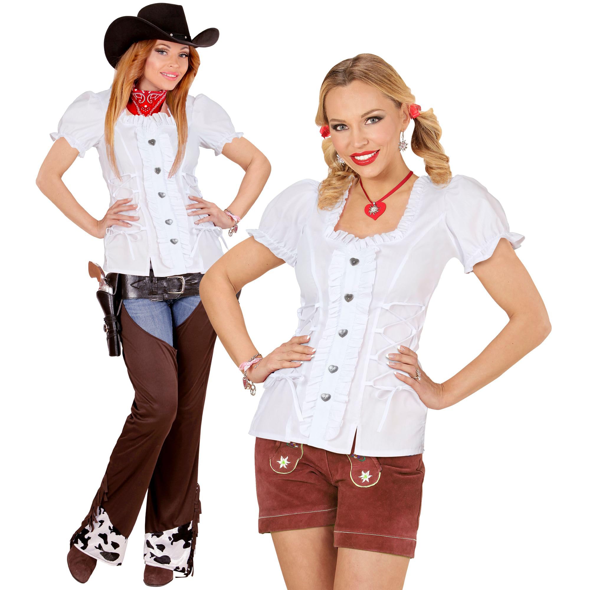 Widmann Milano Party Fashion Blouse, Bavarian, Costume Blouse, Women's Shirt, Beer Festival, Cowgirl, Sheriff, White, L