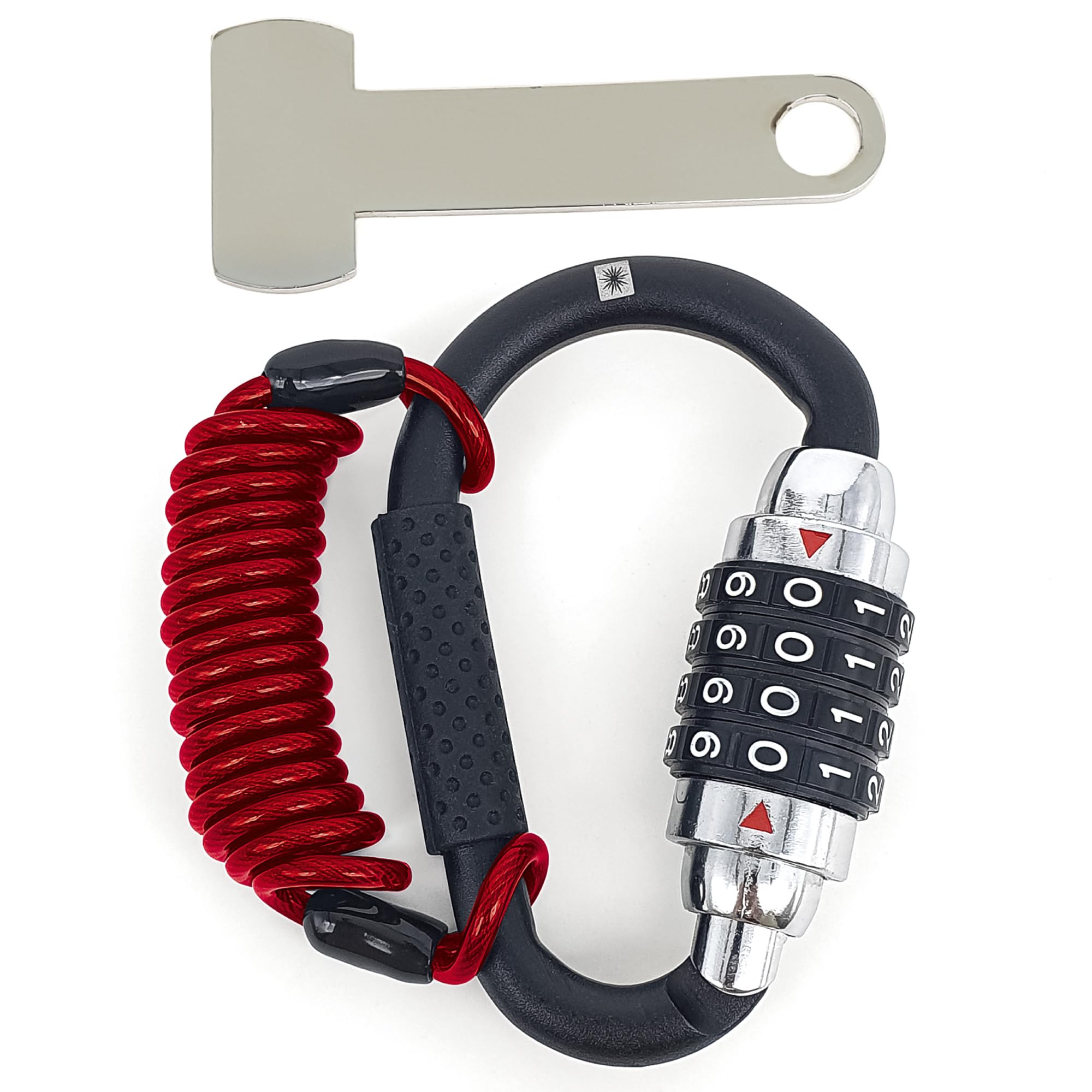 KRASER KR723B Motorcycle Helmet Lock, Combination Code Lock, T Buckle Adapter, Security Cable, Carabiner Anti-Theft Padlock Multifunction Universal Scooter, Electric Bicycle, Ebike, Luggage, Backpack