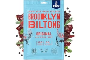 Brooklyn Biltong Air Dried Grass Fed Beef Snack, South African Beef Jerky (2 oz, Pack of 2) - Whole30 Approved, Paleo, Keto, Gluten Free, Sugar Free, Made in USA - (Original)